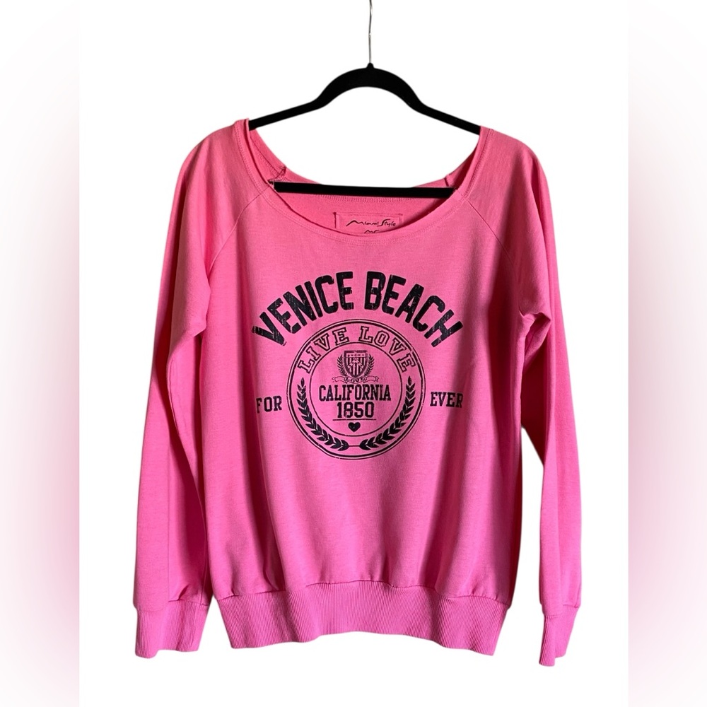 Women’s Miami Style Venice Beach Pink Sweatshirt Top L